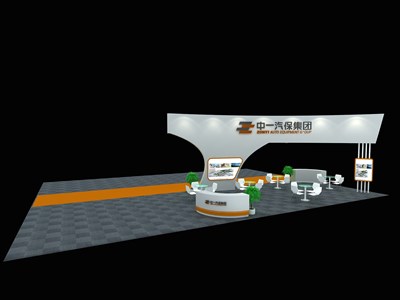 108平米展臺設(shè)計制作：四面開口/現(xiàn)代/木質(zhì)結(jié)構(gòu)/橙色，為汽配展展商而作（免費使用）