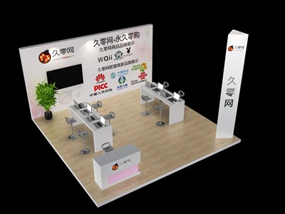 36平米展臺設(shè)計制作：三面開口/現(xiàn)代/木質(zhì)結(jié)構(gòu)/白色，為電子展展商而作（免費使用）