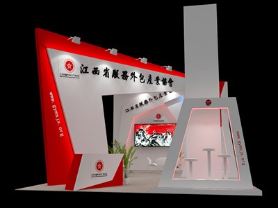 57平米展臺設(shè)計(jì)制作：四面開口/前衛(wèi)/木質(zhì)結(jié)構(gòu)/紅色，為工藝品展展商而作（免費(fèi)使用）