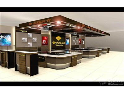 52平米展廳設(shè)計(jì)制作：現(xiàn)代/咖啡色，產(chǎn)品類展廳-金大福珠寶展廳（免費(fèi)使用）
