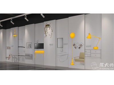 5平米展臺設(shè)計制作：三面開口/現(xiàn)代/木質(zhì)結(jié)構(gòu)/白色，為家具展展商而作（免費使用）