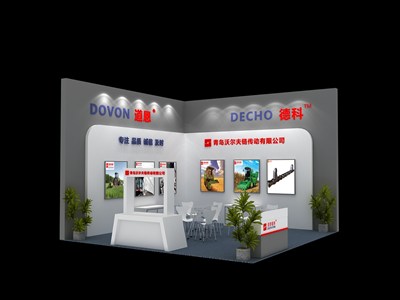 36平米展臺設計制作：二面開口/現(xiàn)代/木質(zhì)結構/灰色，為機械展展商而作（免費使用）
