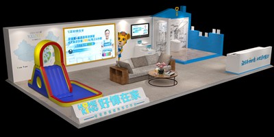 47.5平米展臺(tái)設(shè)計(jì)制作：三面開口/現(xiàn)代/木質(zhì)結(jié)構(gòu)/白色，為綜合展展商而作（免費(fèi)使用）